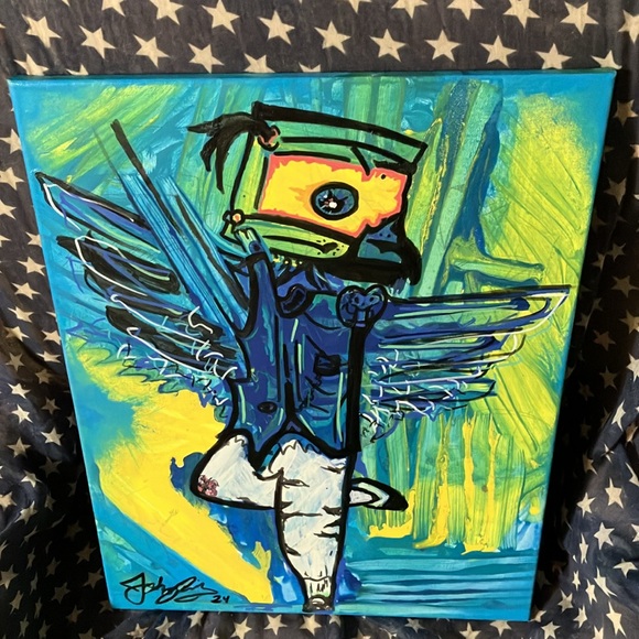 ORIGINAL Abstract Acrylic Painting signed by Artist 16x20in “Totem Fly Guy” - Picture 3 of 4